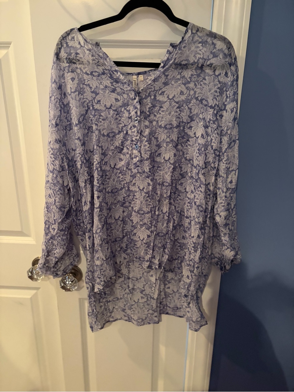 grand & greene Light Blue Floral Sheer Tunic